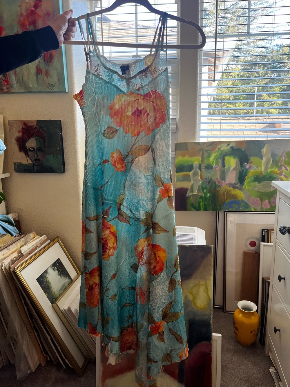 Komarov Teal Maxi Dress with Coral Floral Print